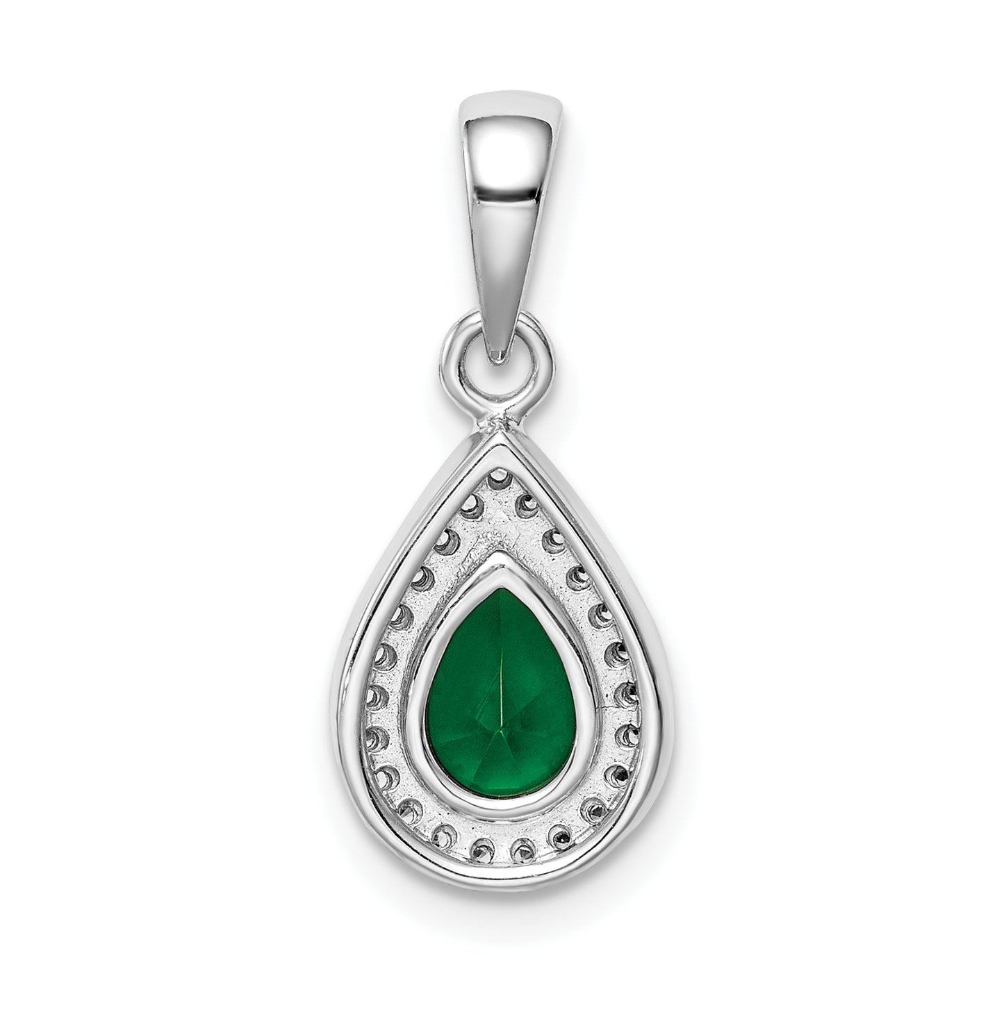 Sterling Silver Rhodium Plated Green and Clear Cubic Zirconia Pendant, May