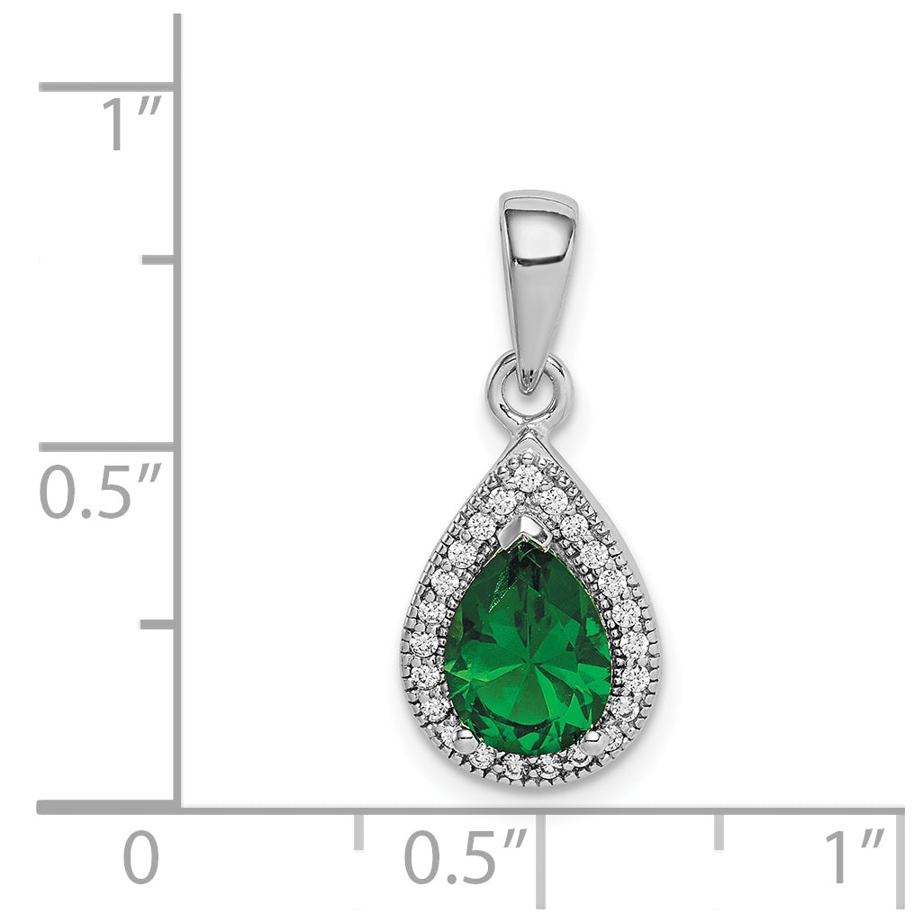 Sterling Silver Rhodium Plated Green and Clear Cubic Zirconia Pendant, May