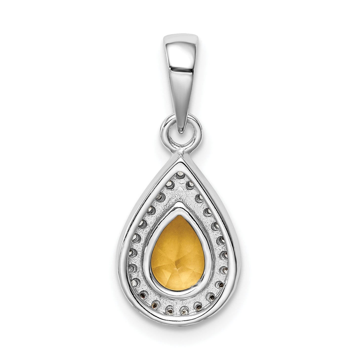 Sterling Silver Rhodium Plated Yellow and Clear Cubic Zirconia Pendant