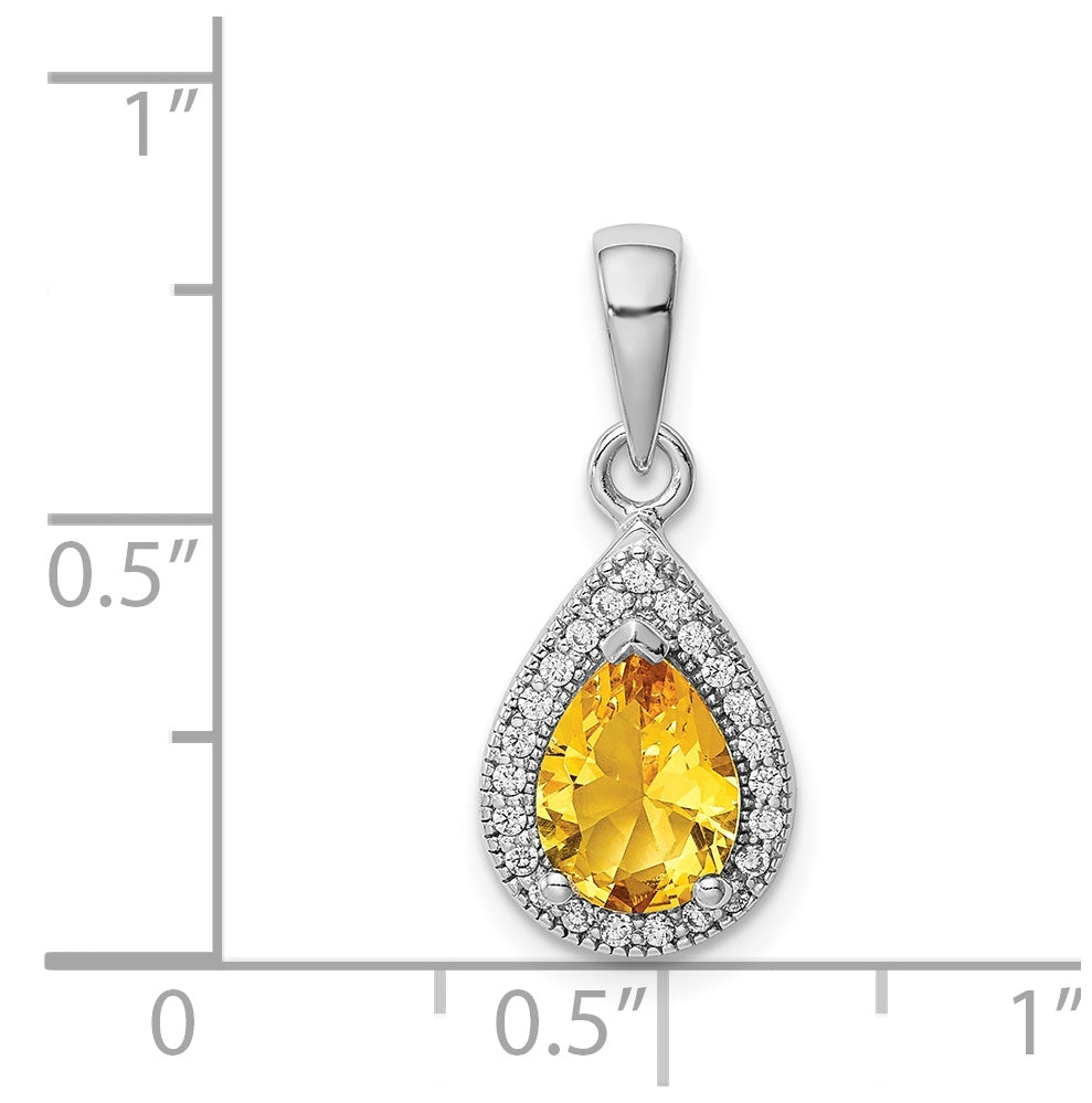 Sterling Silver Rhodium Plated Yellow and Clear Cubic Zirconia Pendant