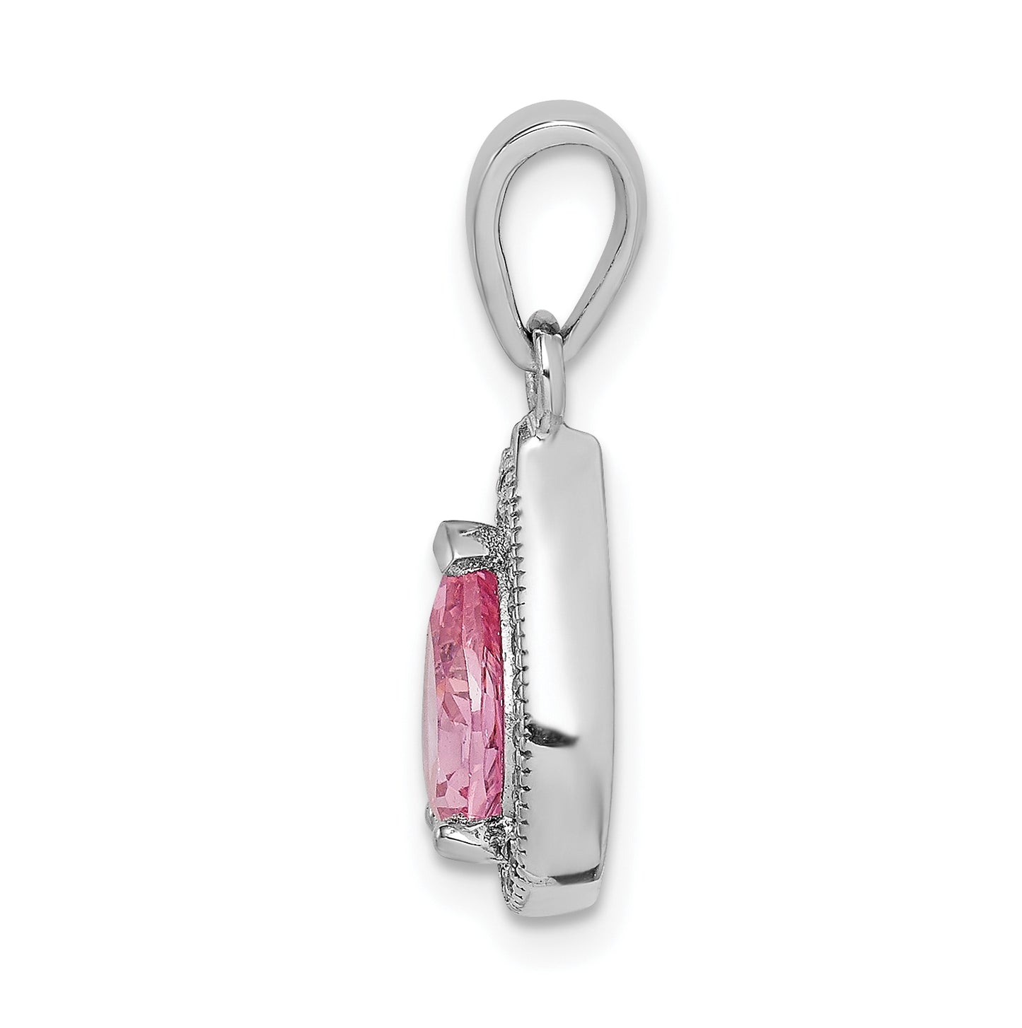 Sterling Silver Rhodium Plated Pink and Clear Cubic Zirconia Pendant