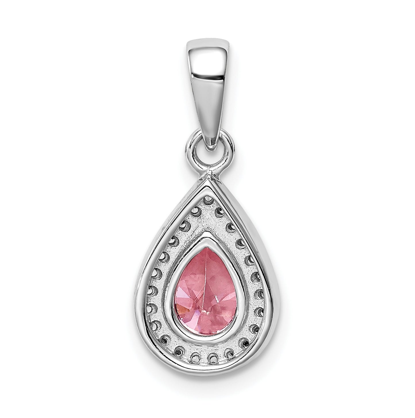 Sterling Silver Rhodium Plated Pink and Clear Cubic Zirconia Pendant