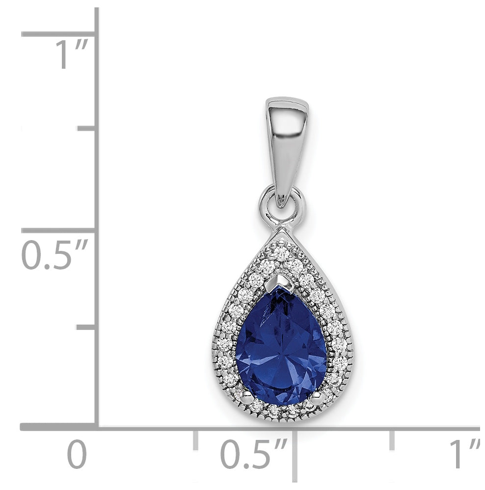 Sterling Silver Rhodium Plated Blue and Clear Cubic Zirconia Pendant, September