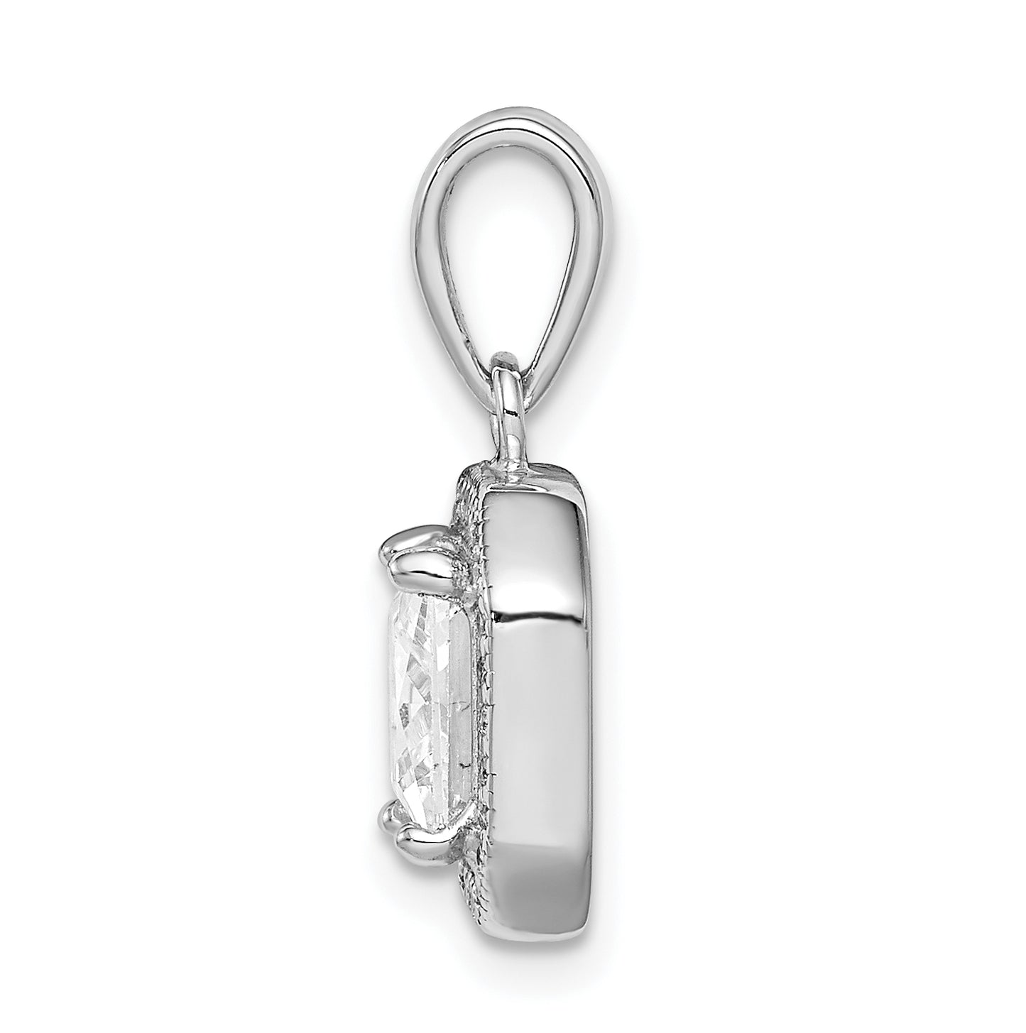 Sterling Silver Rhodium Plated Clear Cubic Zirconia and Square Clear Cubic Zirconia Pendant, April