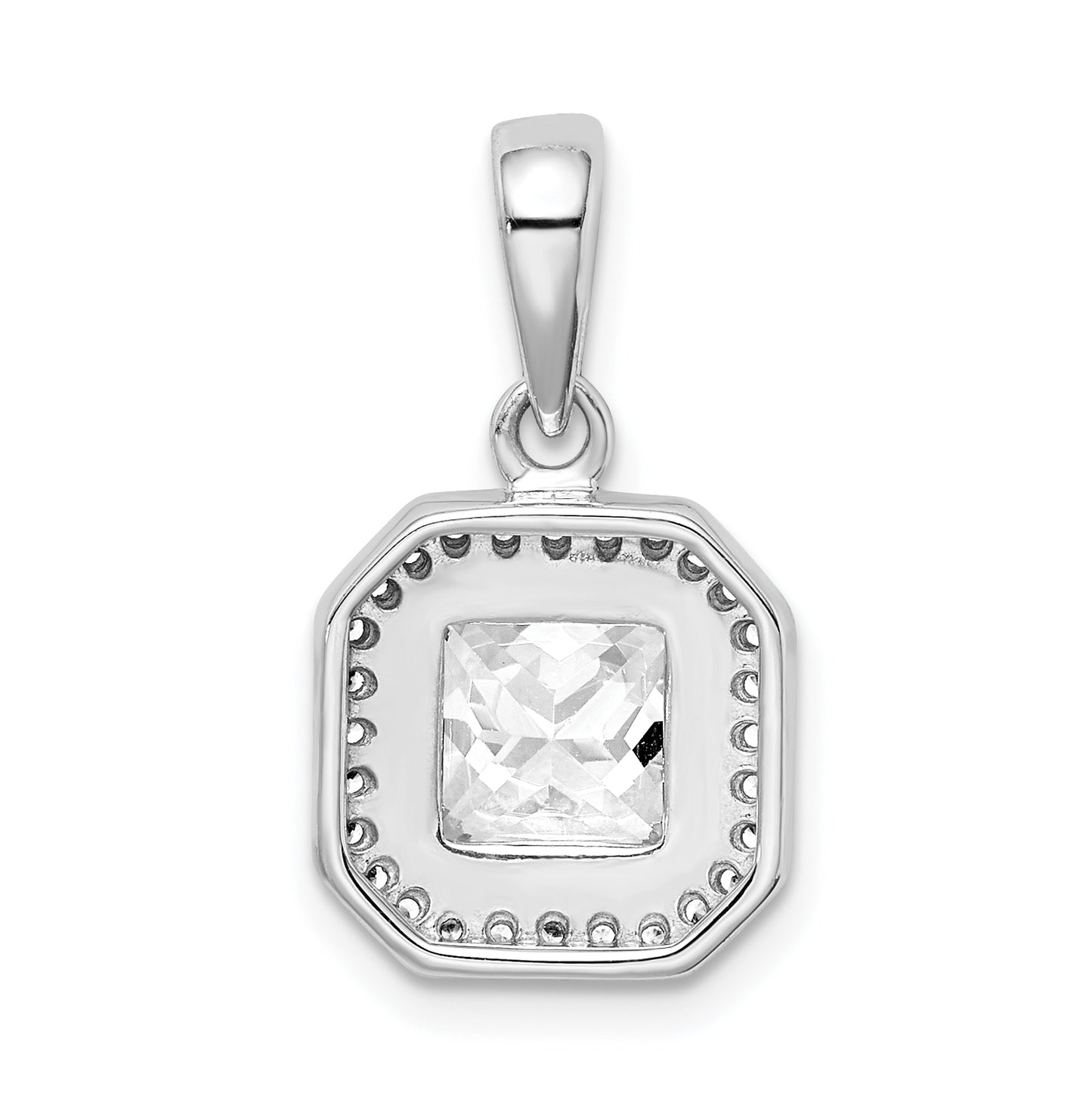 Sterling Silver Rhodium Plated Clear Cubic Zirconia and Square Clear Cubic Zirconia Pendant, April