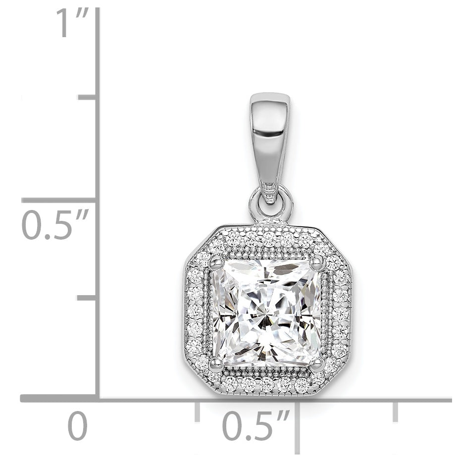 Sterling Silver Rhodium Plated Clear Cubic Zirconia and Square Clear Cubic Zirconia Pendant, April