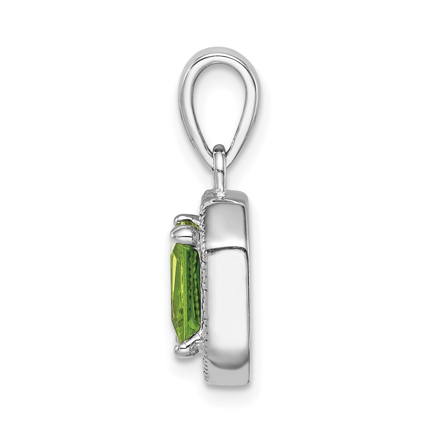 Sterling Silver Rhodium Plated Clear Cubic Zirconia and Square Green Cubic Zirconia Pendant, August