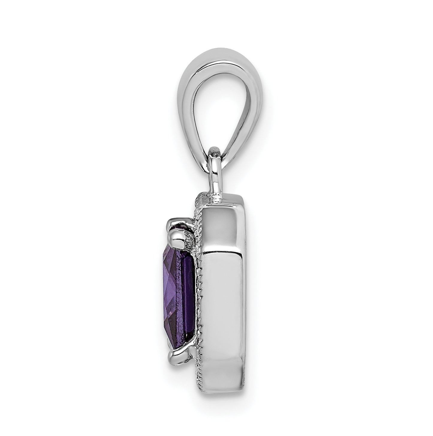 Sterling Silver Rhodium Plated Clear Cubic Zirconia and Square Purple Cubic Zirconia Pendant
