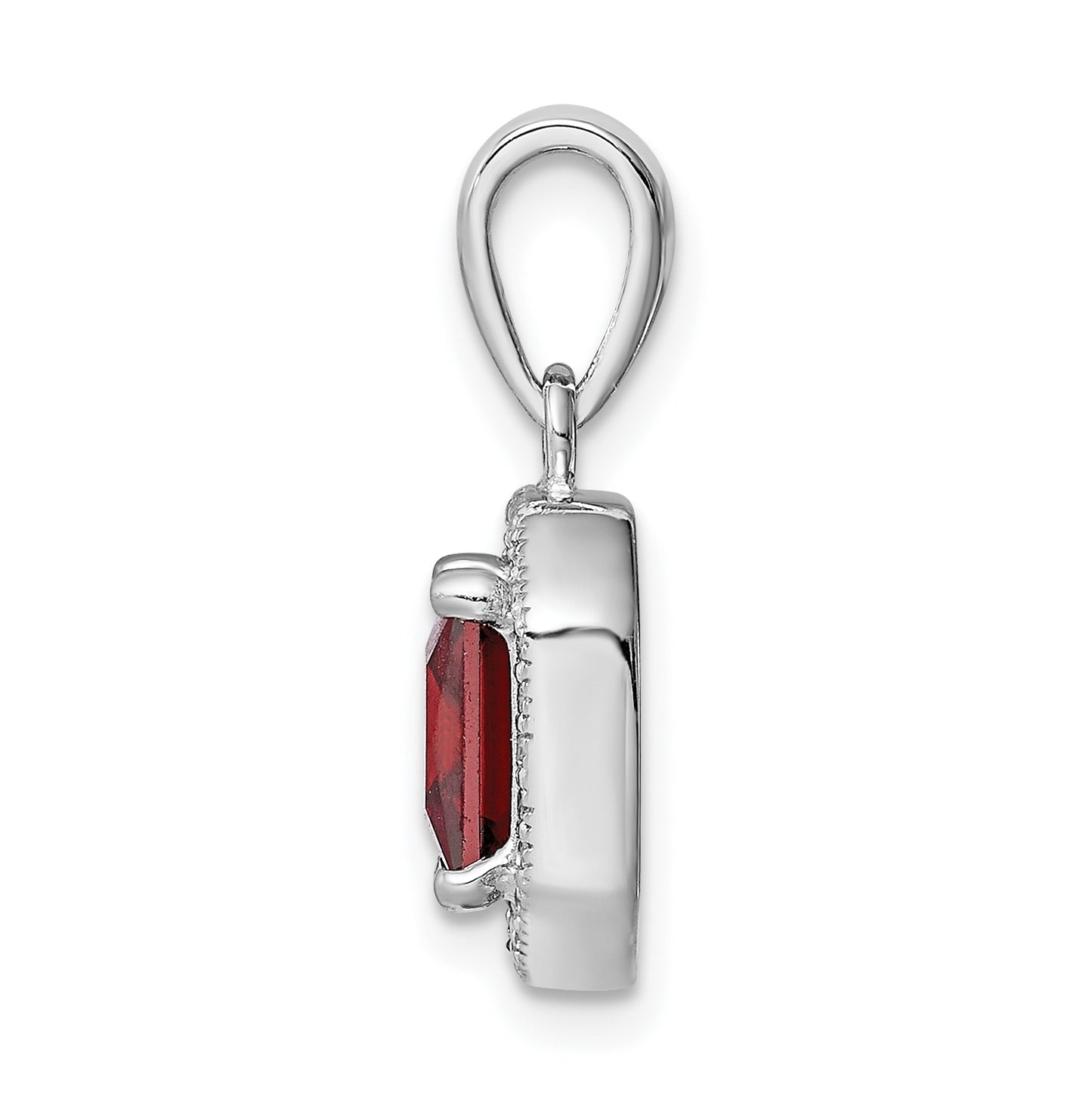 Sterling Silver Rhodium Plated Clear Cubic Zirconia and Square Red Cubic Zirconia Pendant, January