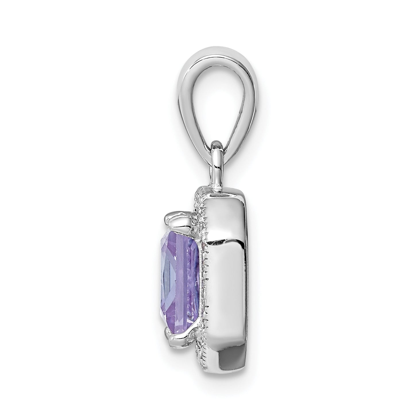 Sterling Silver Rhodium Plated Clear Cubic Zirconia and Square Light Purple Cubic Zirconia Pendant