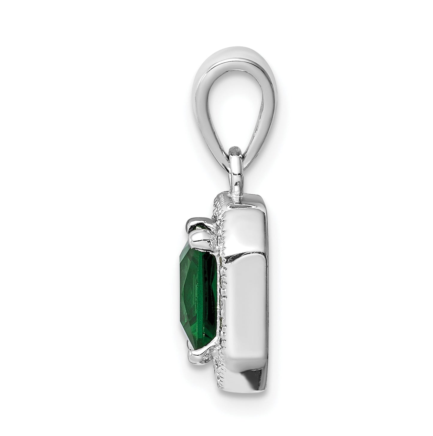 Sterling Silver Rhodium Plated Clear Cubic Zirconia and Square Green Cubic Zirconia Pendant, May