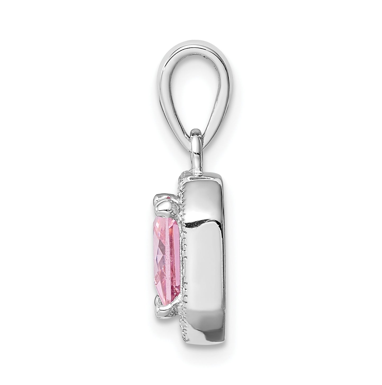 Sterling Silver Rhodium Plated Clear Cubic Zirconia and Square Pink Cubic Zirconia Pendant
