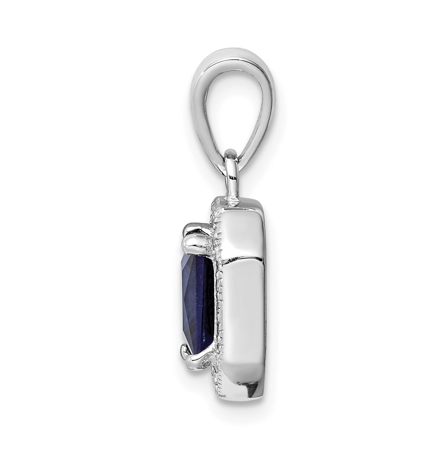Sterling Silver Rhodium Plated Clear Cubic Zirconia and Square Blue Cubic Zirconia Pendant, September