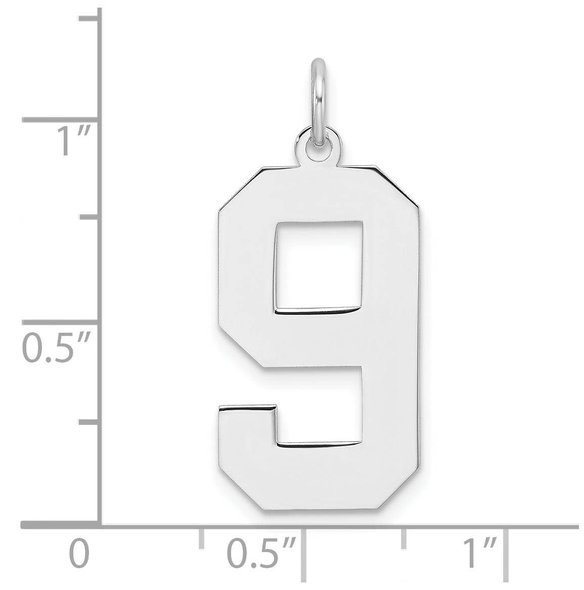 Sterling Silver Rhodium plated Polished Number 9 Charm