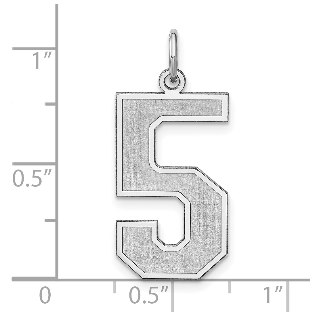 Sterling Silver Rhodium plated Satin Number 5 Charm