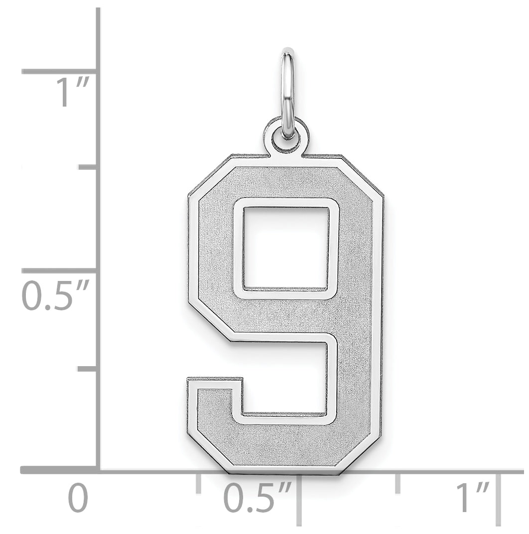 Sterling Silver Rhodium plated Satin Number 9 Charm