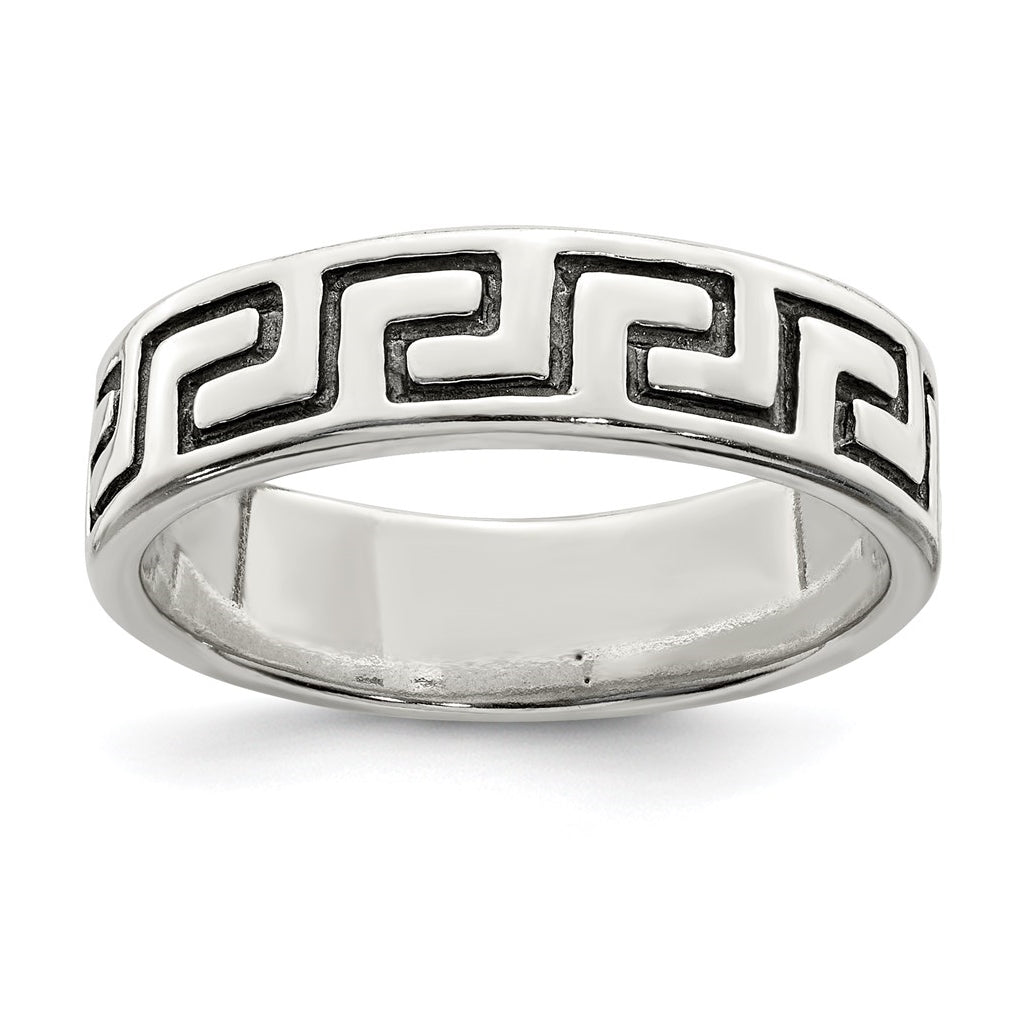 Sterling Silver Antiqued Greek Key Ring, Size 7