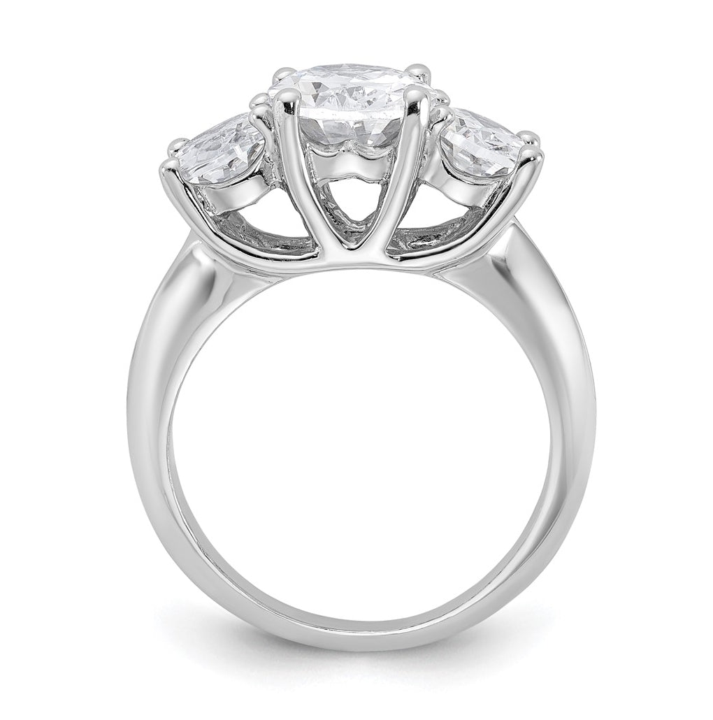 Sterling Silver Rhodium-plated 3 Stone Cubic Zirconia Ring – Elegant Jewelry Gift for Birthday, Anniversary, Engagement, Wedding