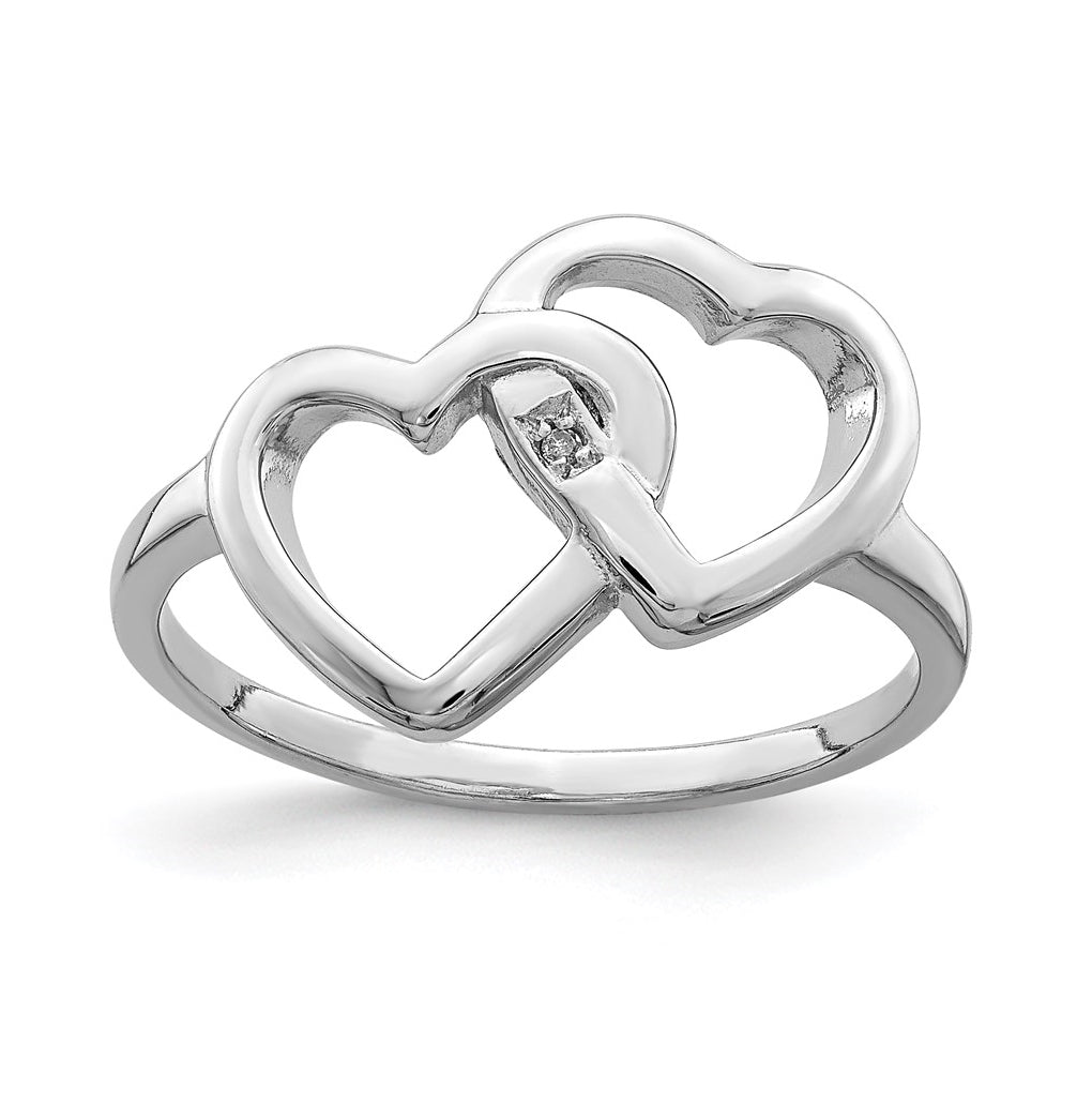 Sterling Silver Rhodium plated Diamond accent Intertwined Heart Ring, Size 7
