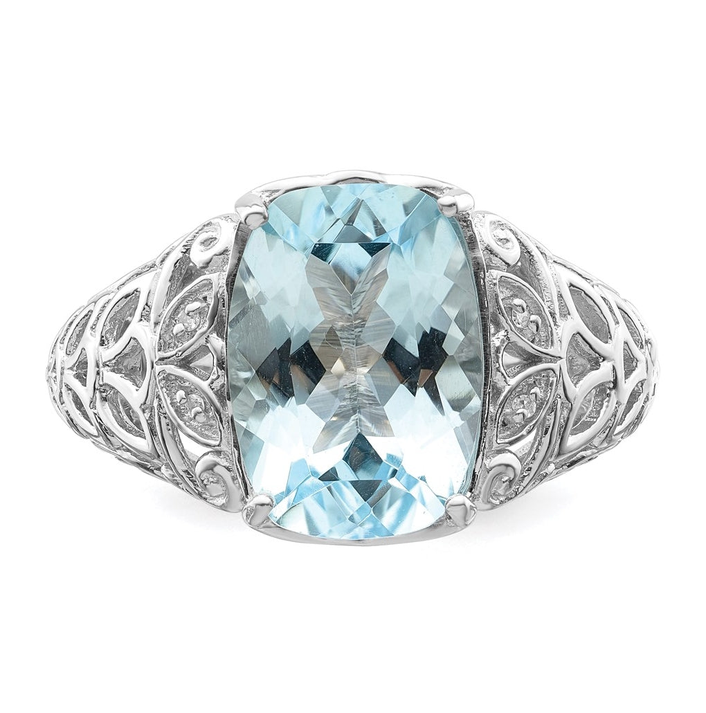 Sterling Silver Rhodium Sky Blue Topaz & Diamond Ring – Elegant Jewelry Gift for Birthday, Anniversary, Engagement, Wedding