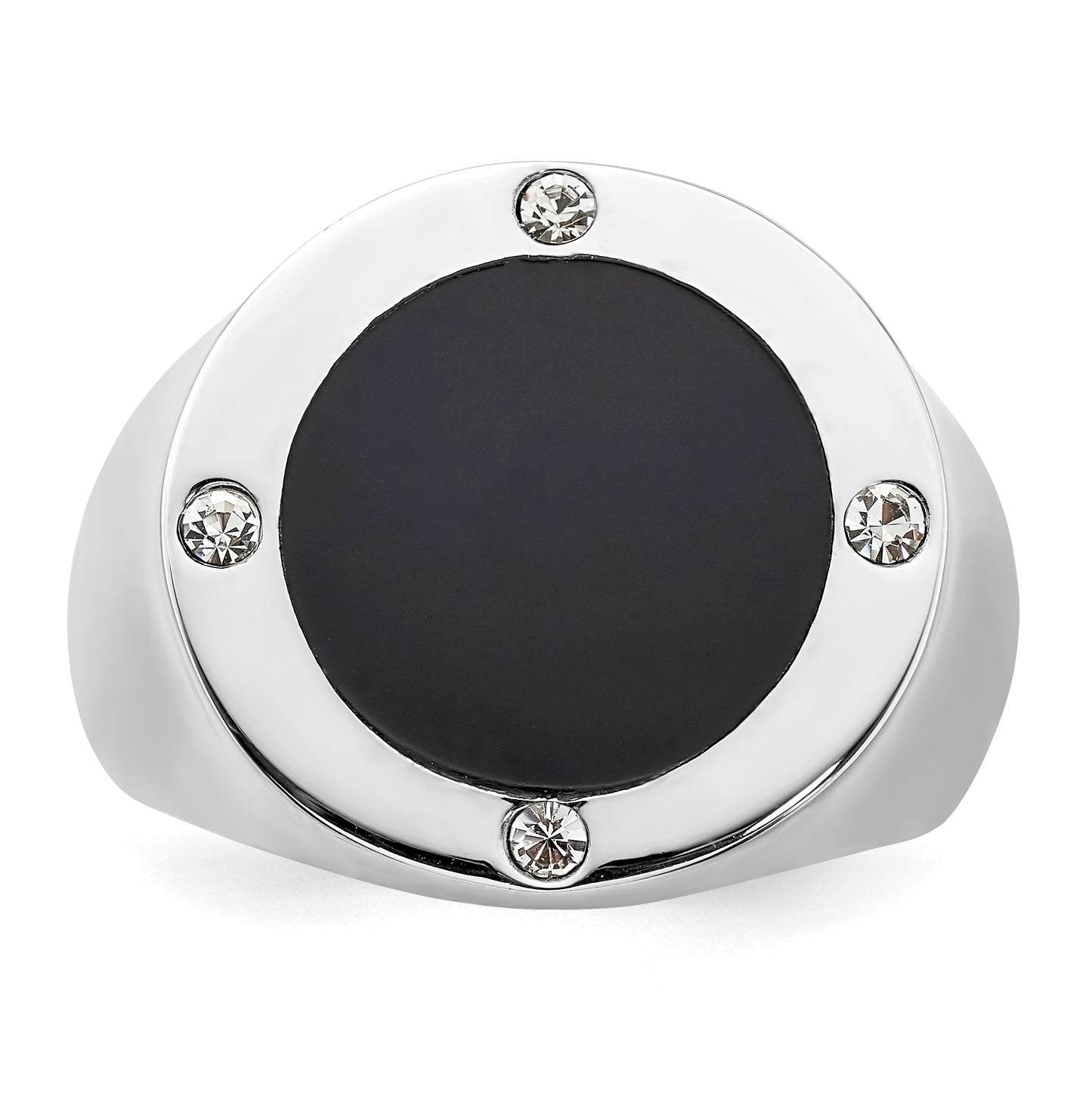 Sterling Silver Rhodium Plated Black Simulated Onyx & Cubic Zirconia Ring, Size 9