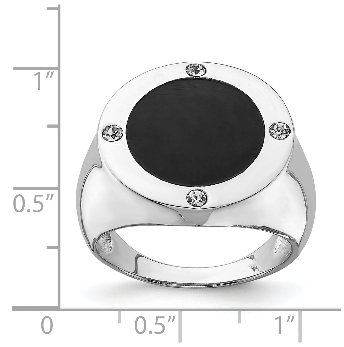 Sterling Silver Rhodium Plated Black Simulated Onyx & Cubic Zirconia Ring, Size 9