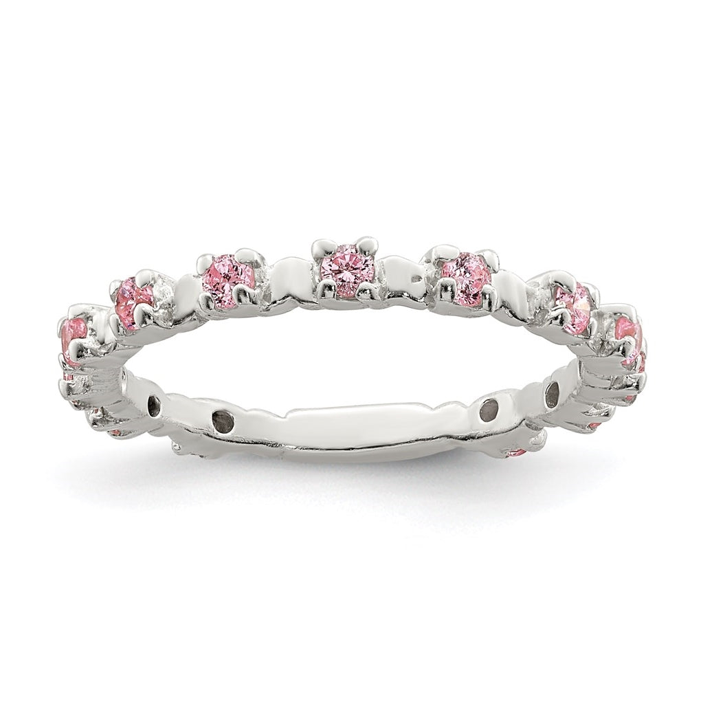 Sterling Silver Polished Pink Cubic Zirconia Children's Ring, Size 4