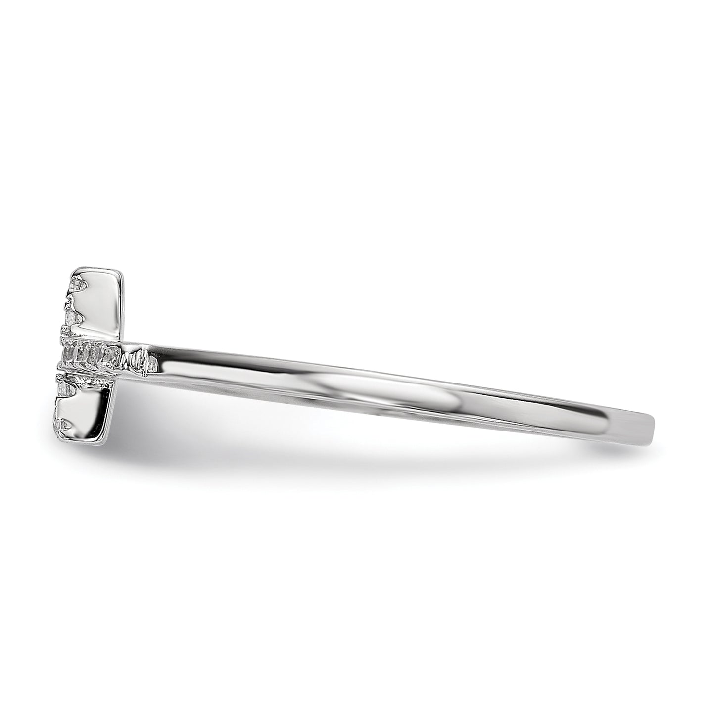 Sterling Silver Rhodium plated Cubic Zirconia Side Cross Polished Ring, Size 7