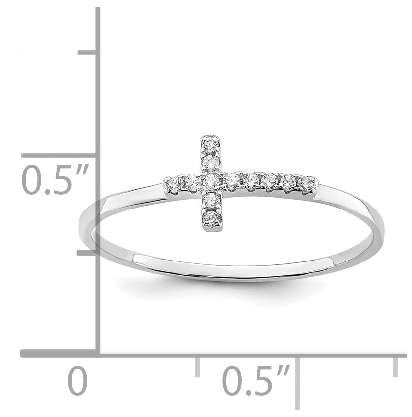 Sterling Silver Rhodium plated Cubic Zirconia Side Cross Polished Ring, Size 8