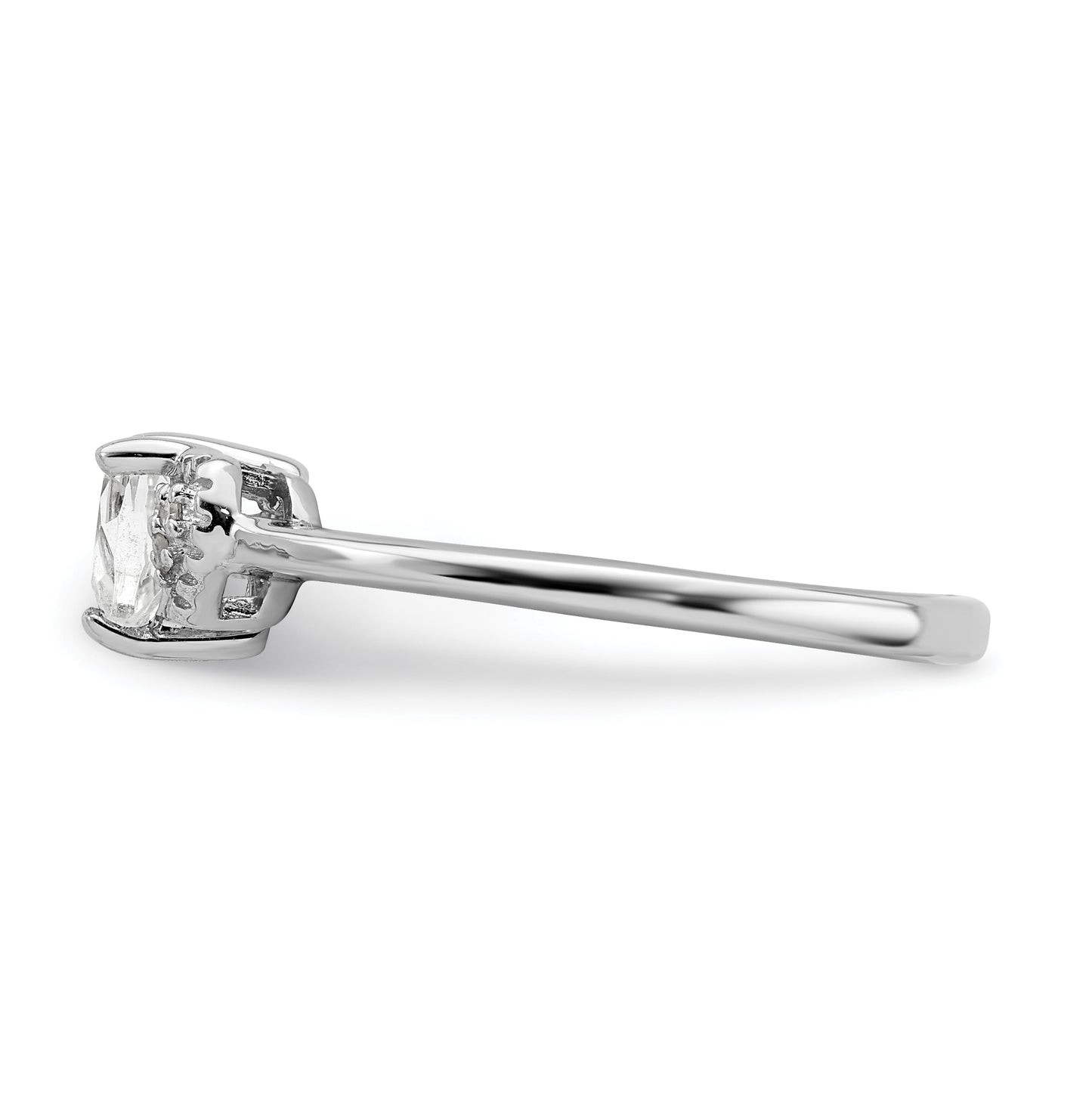 Sterling Silver Rhodium plated Polished White Topaz and Diamond Ring, Size 8