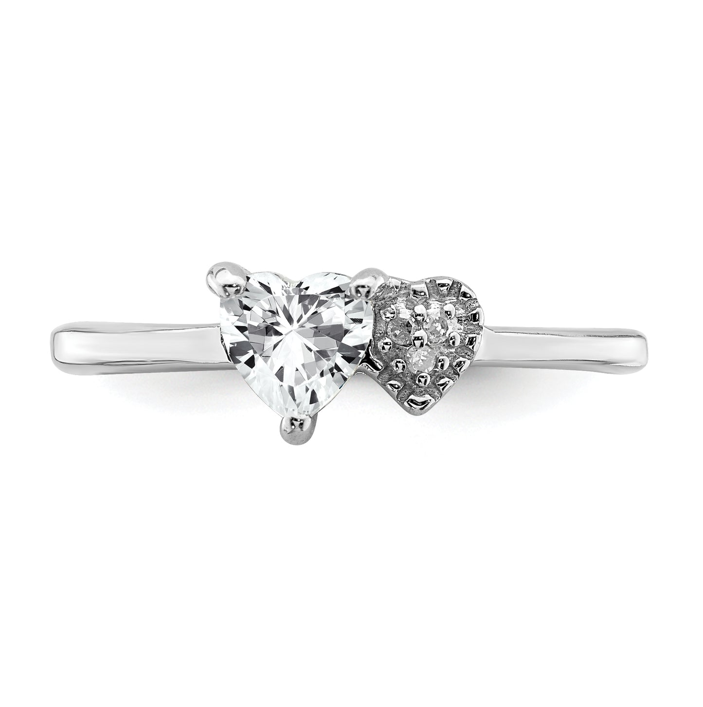 Sterling Silver Rhodium plated Polished White Topaz and Diamond Ring, Size 8