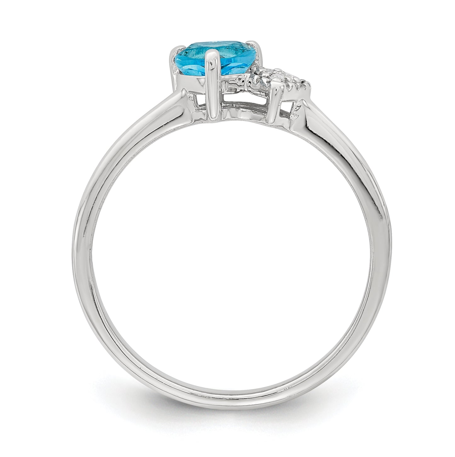 Sterling Silver Rhodium plated Polished Blue Topaz and Diamond Ring, Size 7