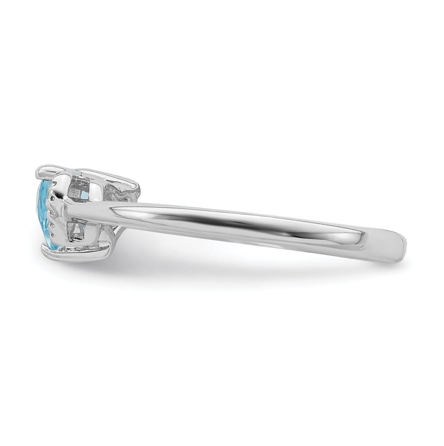 Sterling Silver Rhodium plated Polished Blue Topaz and Diamond Ring, Size 7