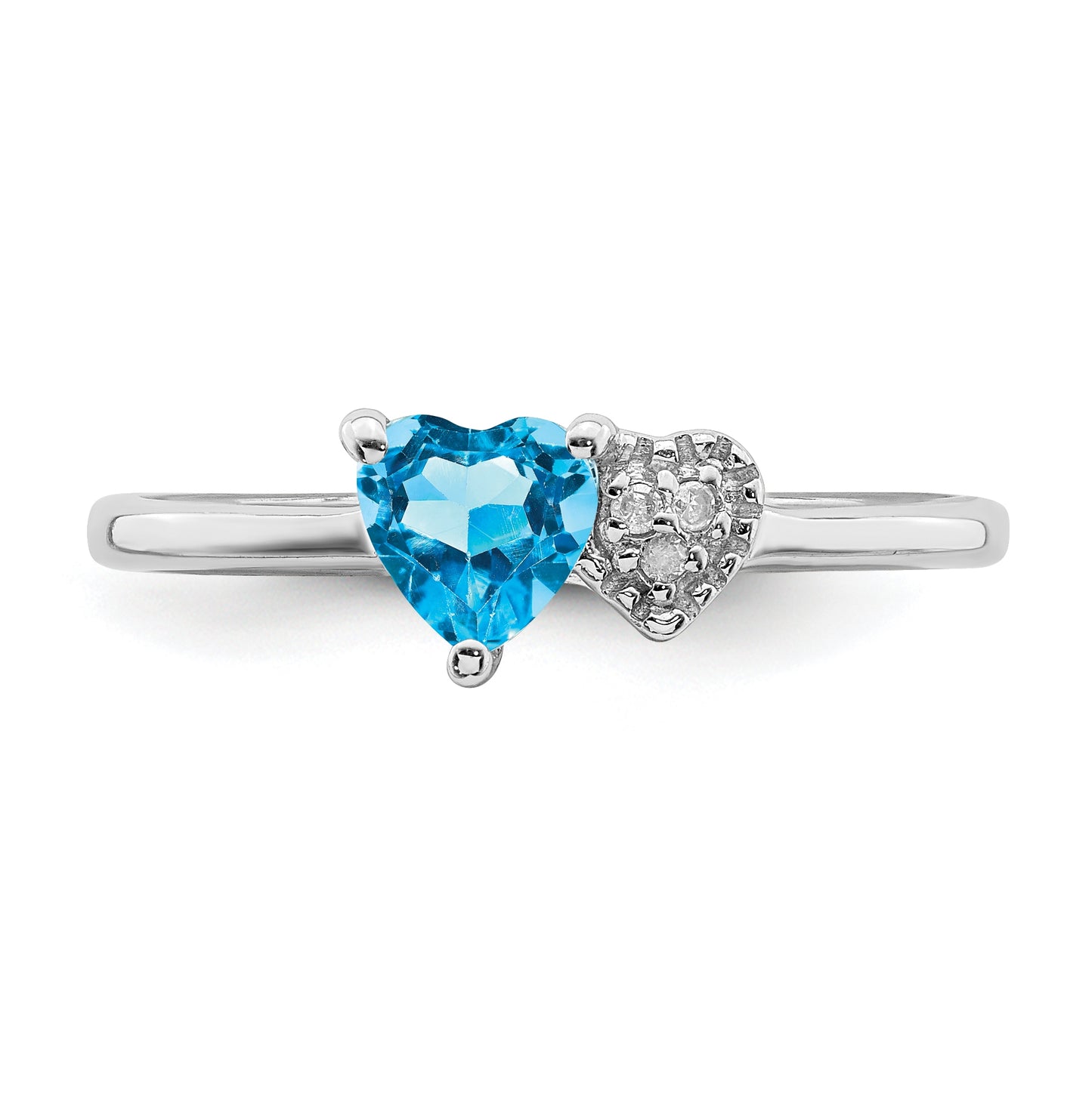 Sterling Silver Rhodium plated Polished Blue Topaz and Diamond Ring, Size 7