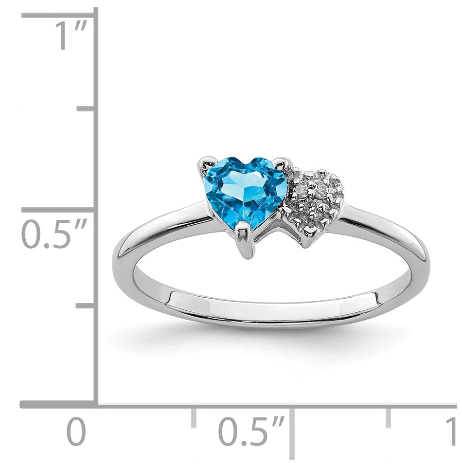 Sterling Silver Rhodium plated Polished Blue Topaz and Diamond Ring, Size 7