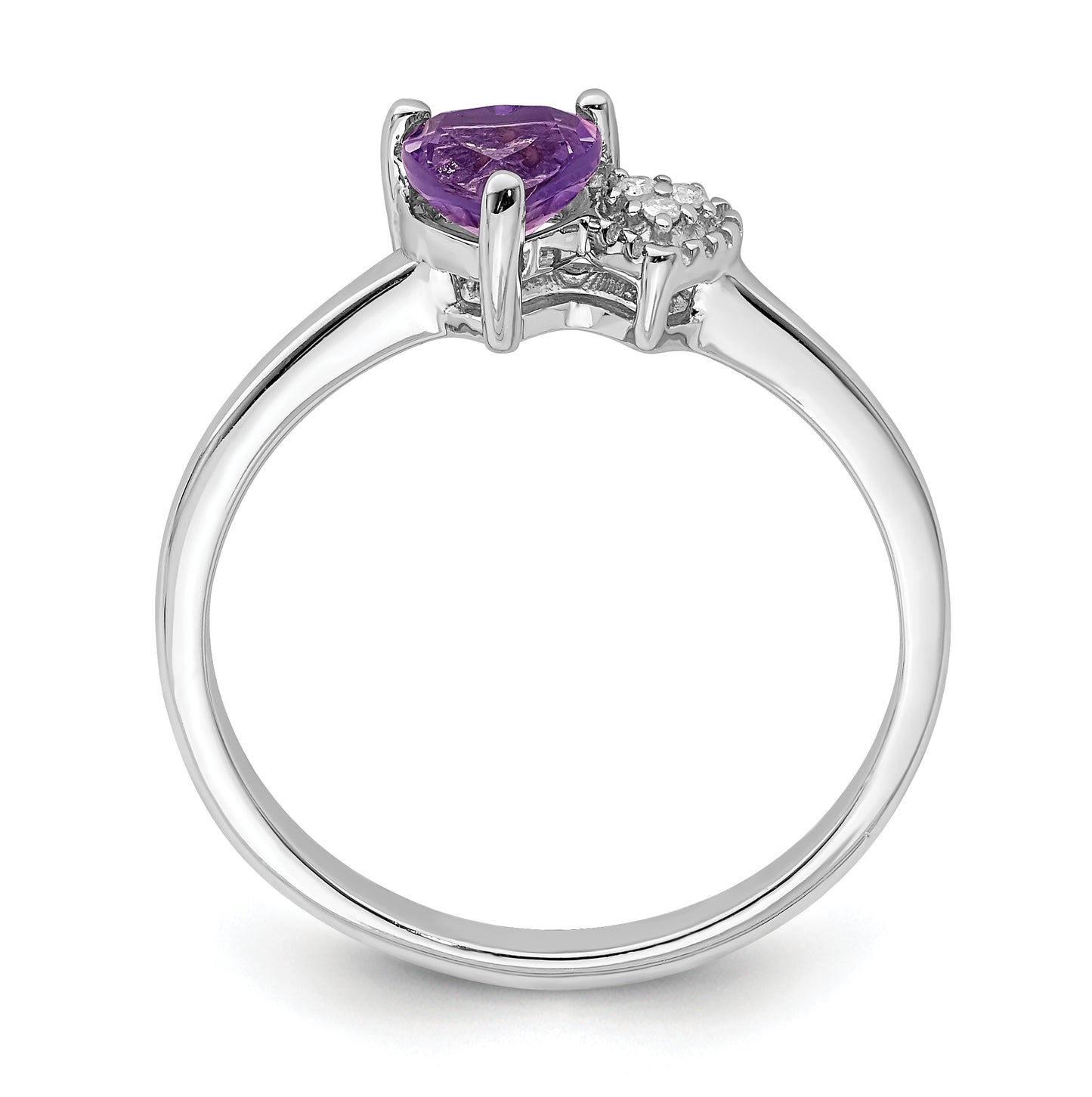 Sterling Silver Rhodium plated Polished Amethyst and Diamond Ring, Size 8