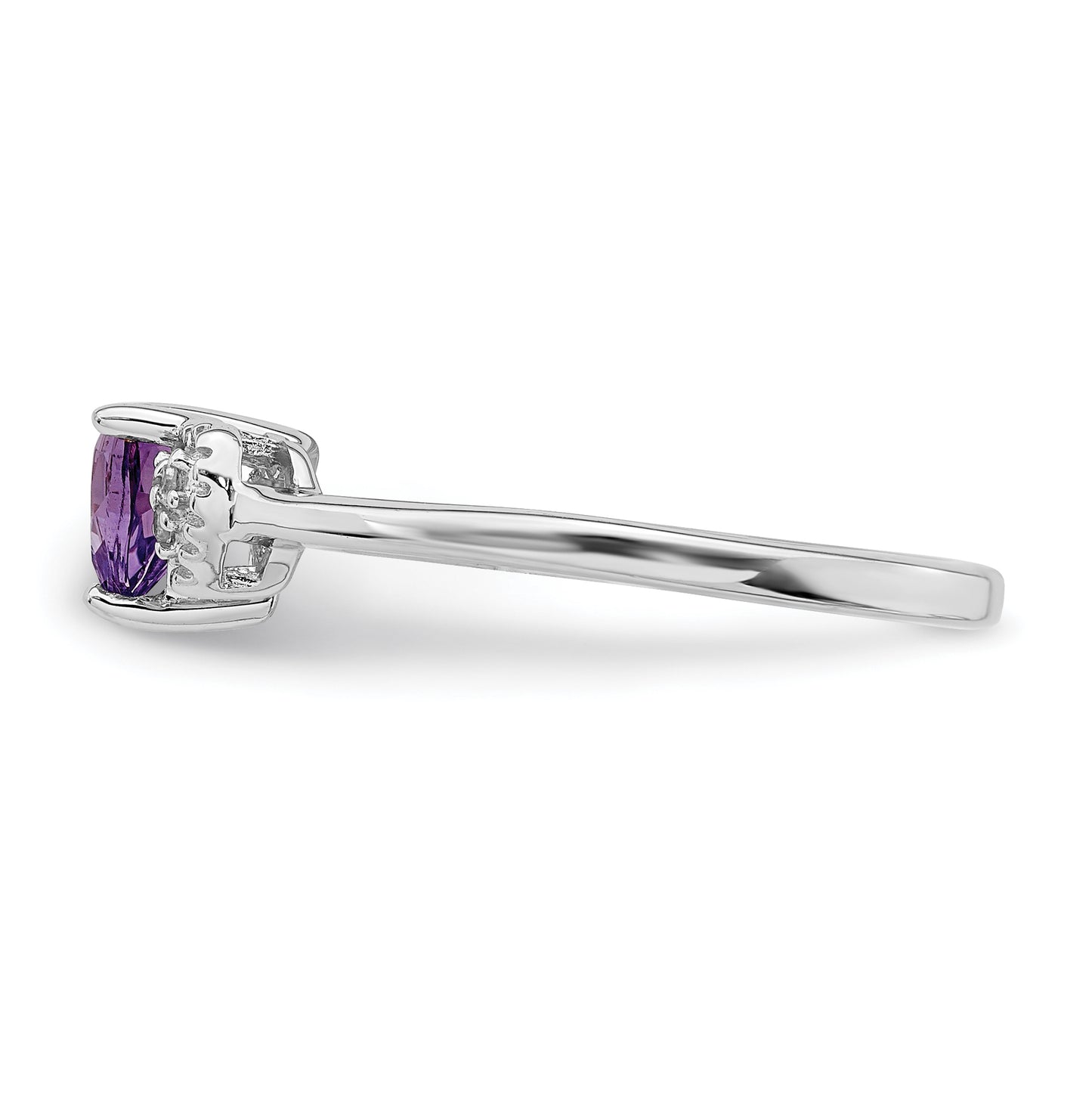 Sterling Silver Rhodium plated Polished Amethyst and Diamond Ring, Size 8