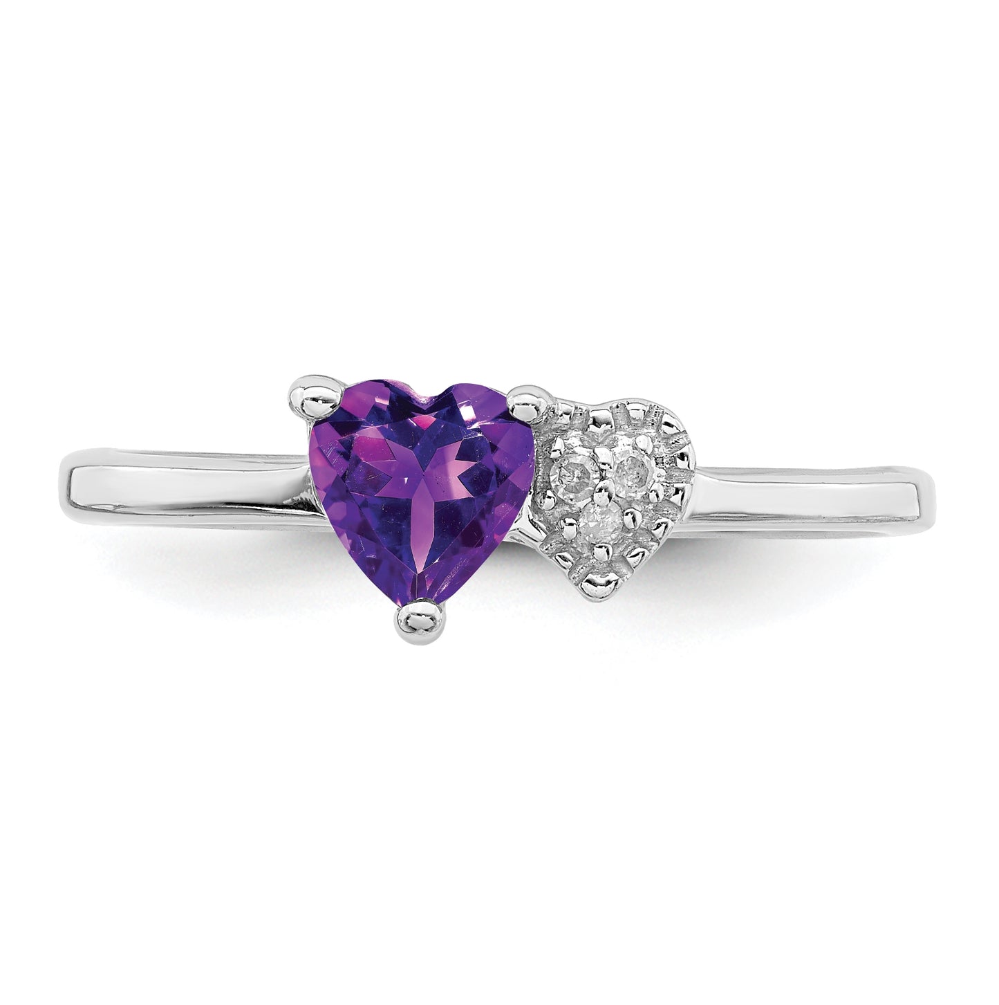 Sterling Silver Rhodium plated Polished Amethyst and Diamond Ring, Size 8