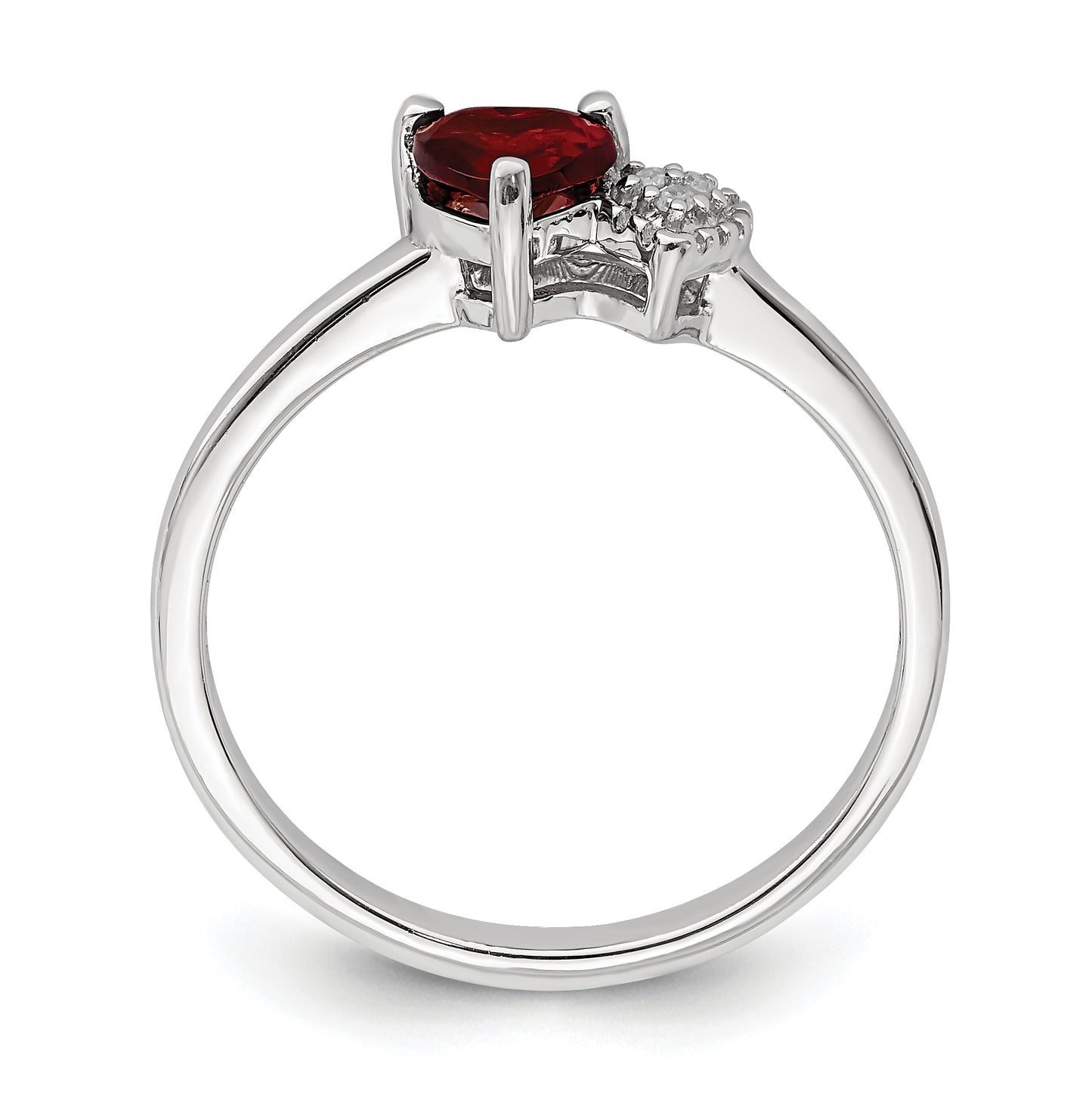 Sterling Silver Rhodium plated Polished Garnet and Diamond Ring, Size 6