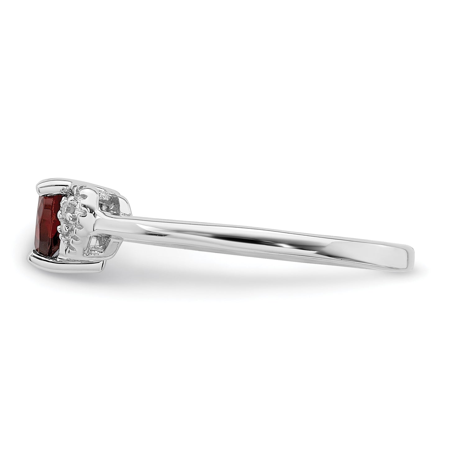 Sterling Silver Rhodium plated Polished Garnet and Diamond Ring, Size 6