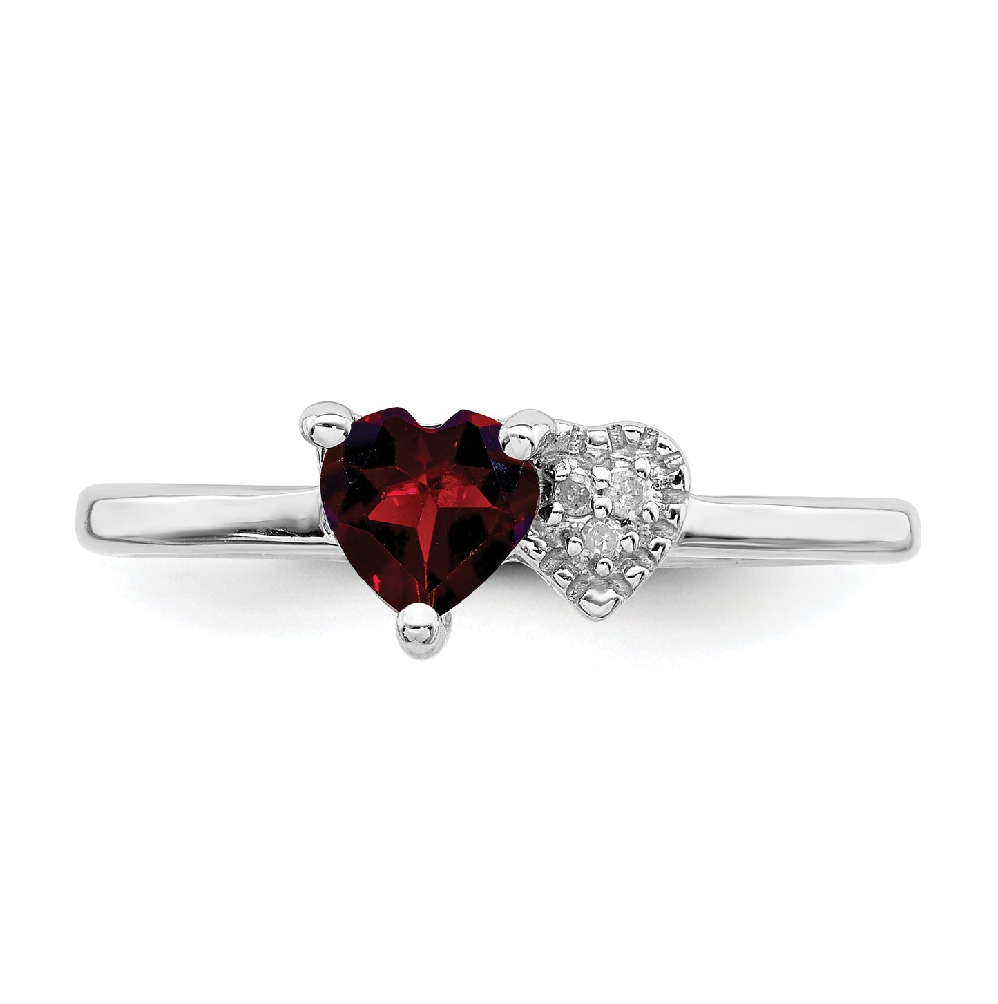 Sterling Silver Rhodium plated Polished Garnet and Diamond Ring, Size 6