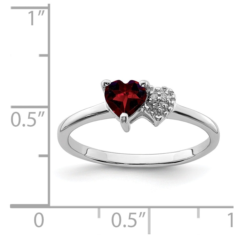 Sterling Silver Rhodium plated Polished Garnet and Diamond Ring, Size 6