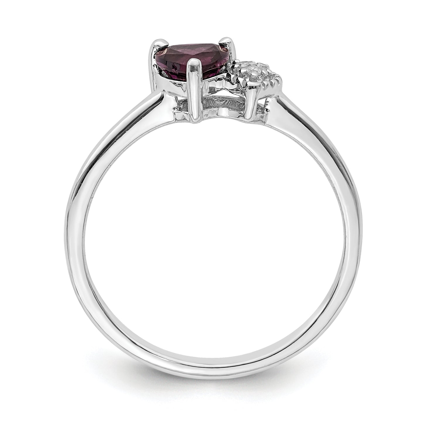Sterling Silver Rhodium plated Rhodolite Garnet and Diamond Ring, Size 8