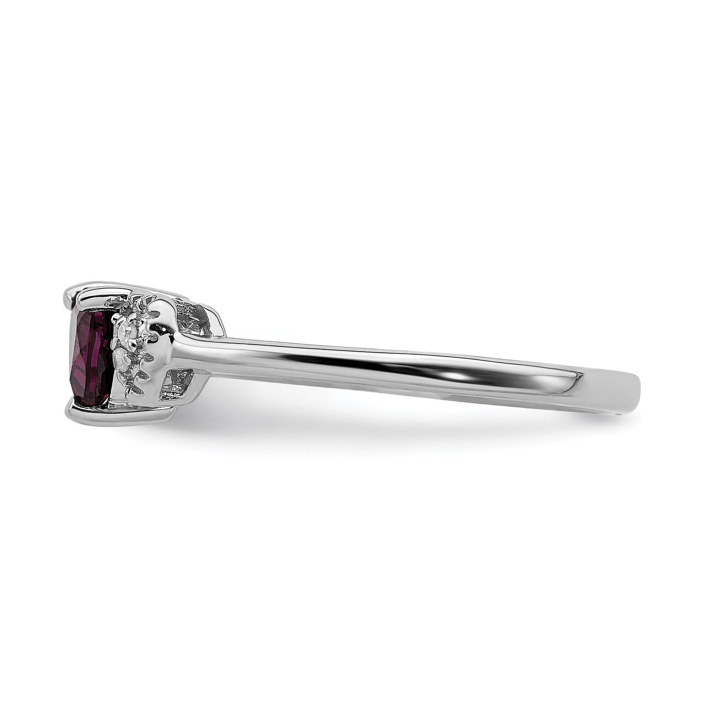 Sterling Silver Rhodium plated Rhodolite Garnet and Diamond Ring, Size 8