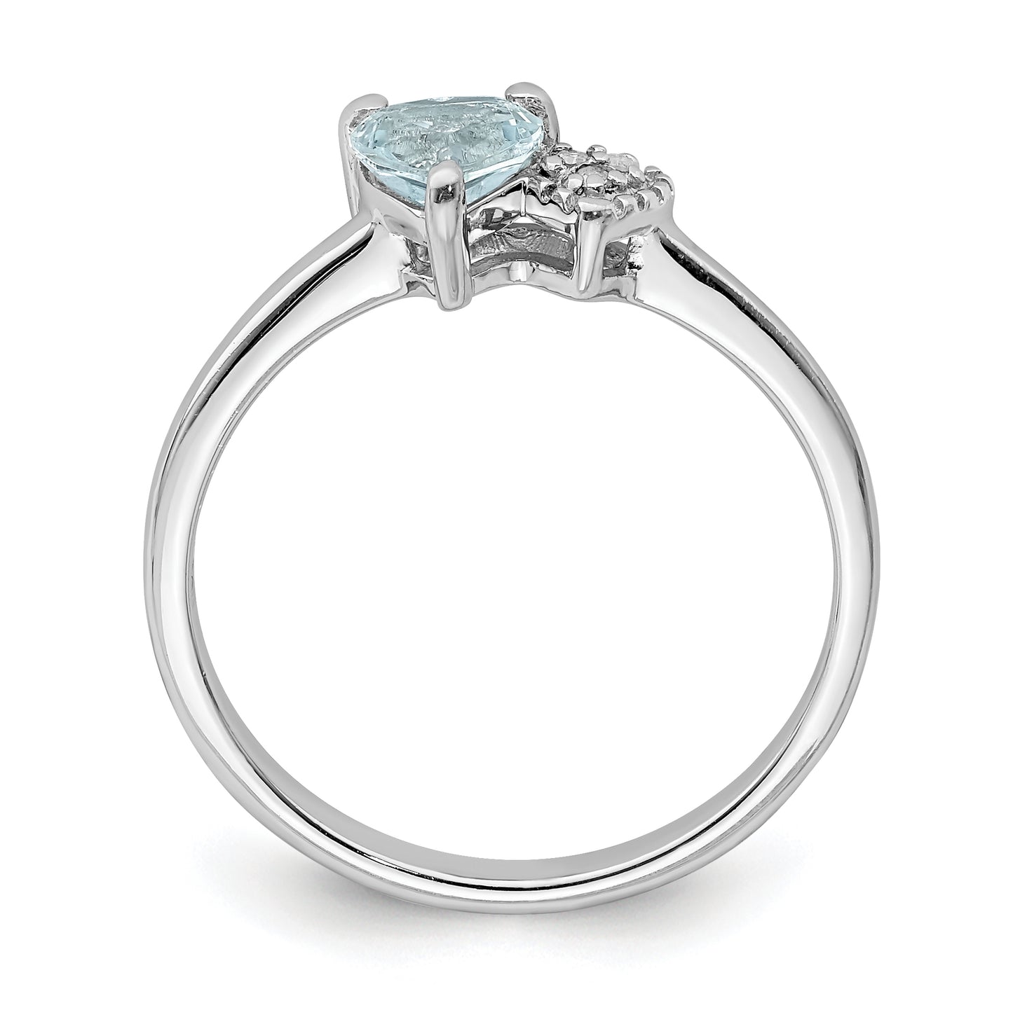 Sterling Silver Rhodium plated Polished Aquamarine and Diamond Ring, Size 8