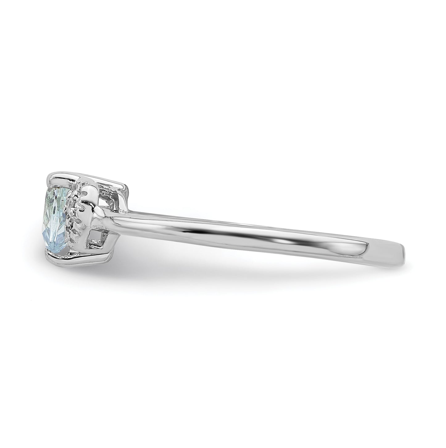 Sterling Silver Rhodium plated Polished Aquamarine and Diamond Ring, Size 8