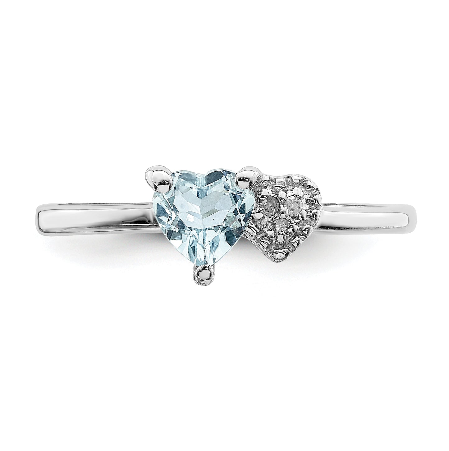 Sterling Silver Rhodium plated Polished Aquamarine and Diamond Ring, Size 8