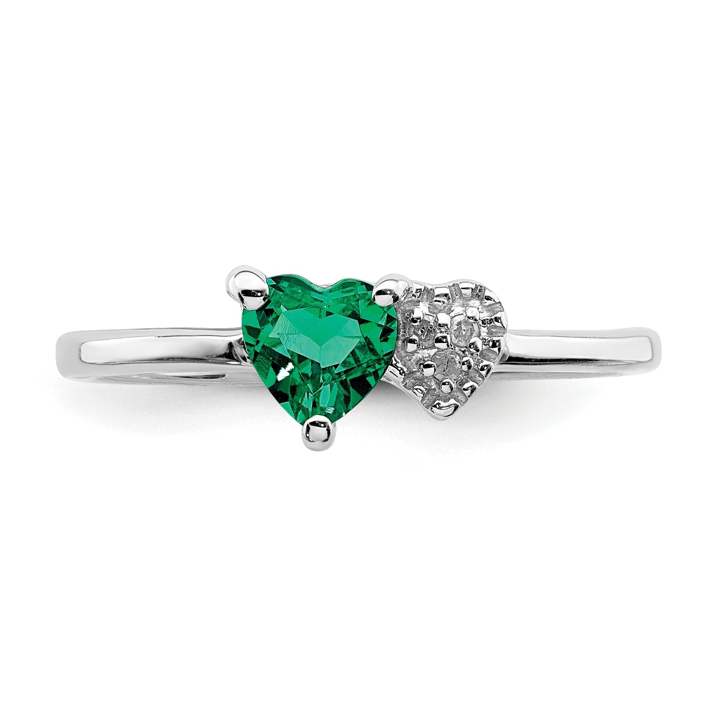 Sterling Silver Rhodium plated Cr Emerald and Diamond Ring, Size 8