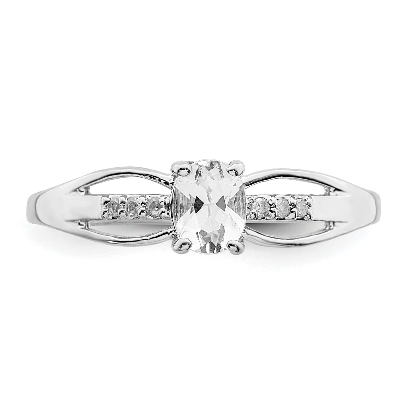Sterling Silver Rhodium Plated Diamond White Topaz Ring, Size 8