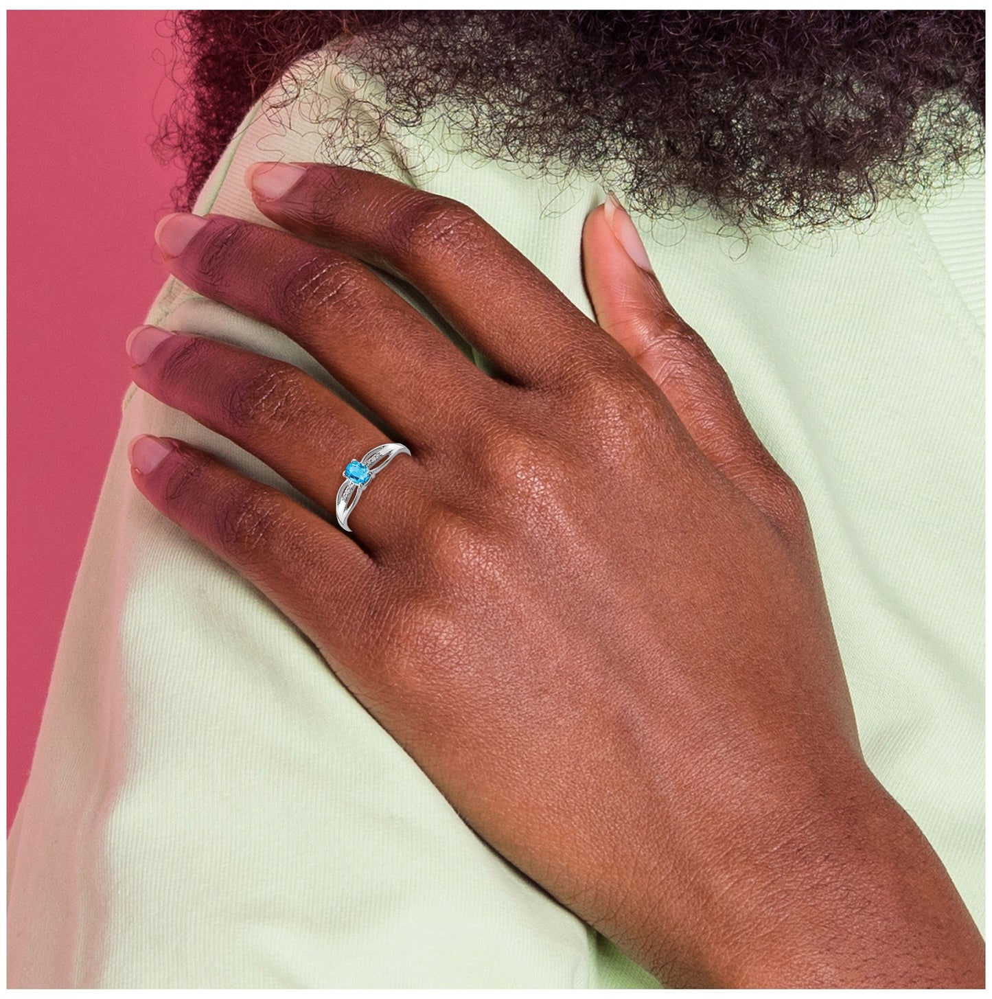 Sterling Silver Rhodium Plated Diamond Light Swiss Blue Topaz Ring, Size 7